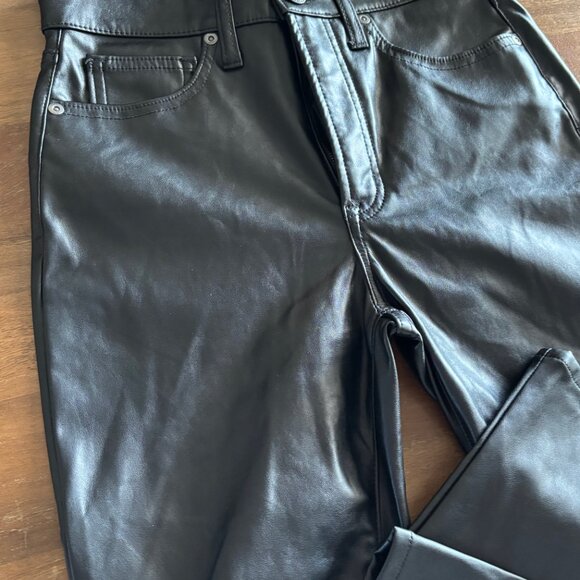 Gap Vintage Slim High Rise Faux Leather Pants Black Women’s Size 26/2r Straight - Picture 2 of 9